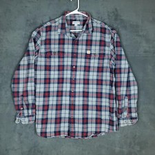 Carhartt Shirt Mens XL Tall Red Blue Gray Plaid Flannel Button Up Original Fit