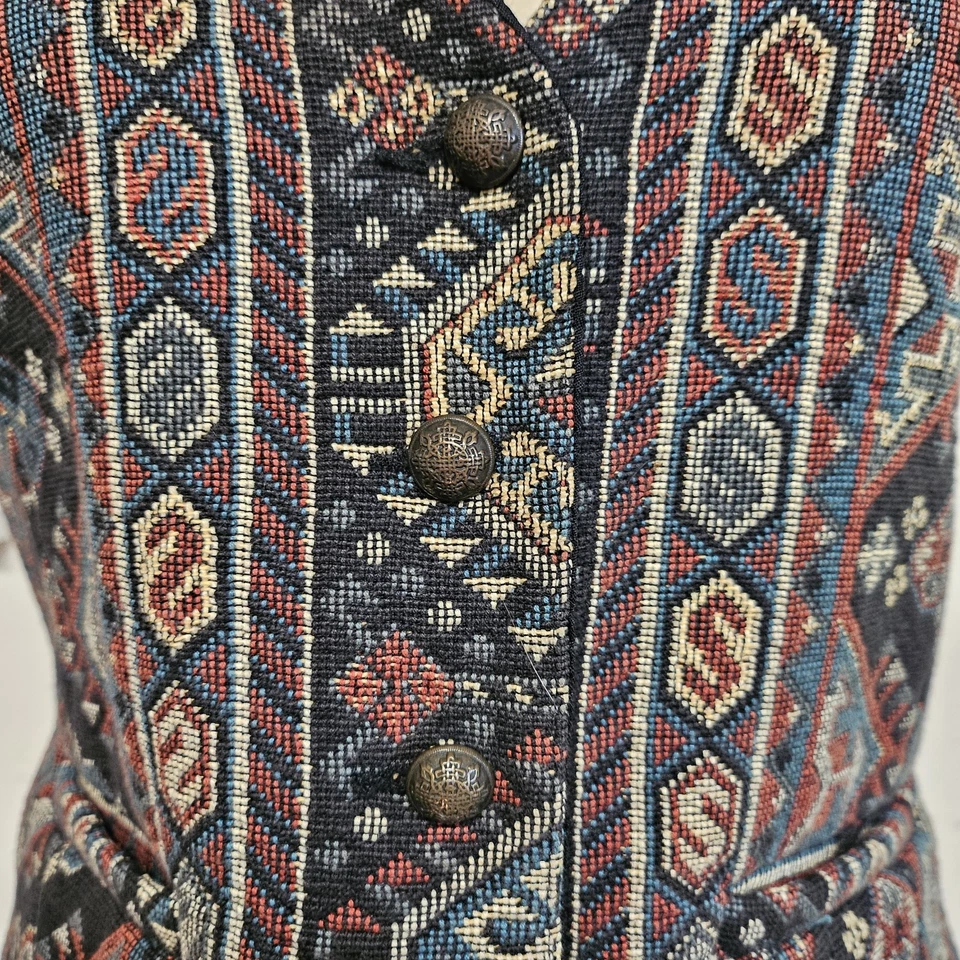 Vintage 90s Karen Kane Tribal Southwest Tweed Tie-Back Vest Sz M Aztec Western Foto 3 de 4