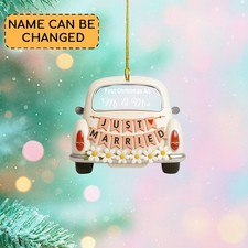 Personalized Just Married Christmas Ornament Newlywed Gift Wedding Car Ornament
