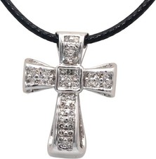 14k White Gold Princess  Round Diamond Cross Crucifix Pendant Necklace 0.50CT