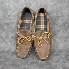 L L Bean Slippers Men s 13 M brown leather flannel lined Handsewn Slip On Shoes