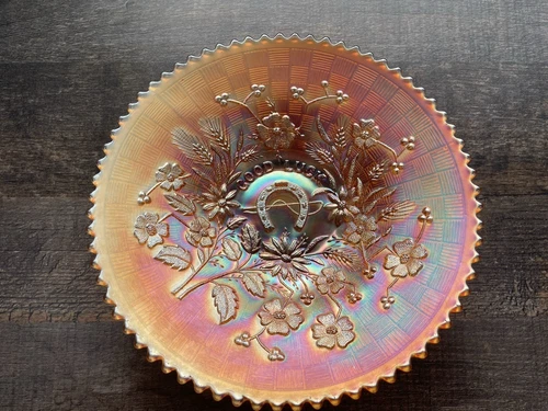 CARNIVAL GLASS ~ NORTHWOOD GOOD LUCK MARIGOLD PLATE ~