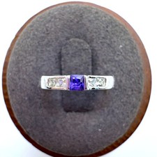 VTG Sterling Silver 925 Purple  White Cubic Zirconia Band Ring Size 4.75