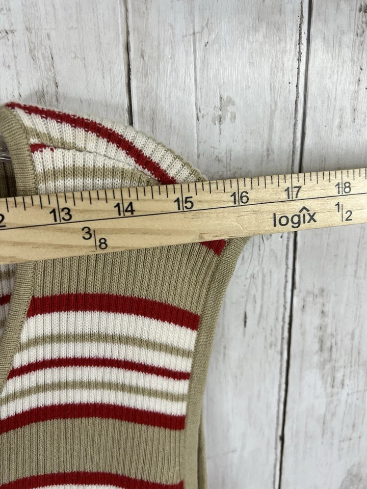 Venezia Jeans Camiseta sin Mangas Suéter 26/28 Rojo Tostado Rayas Capa Camisa Clásica Preppy Foto 2 de 4