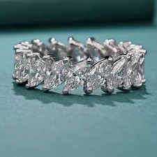 DE/VS 6CT Lab Grown Marquise Cut Diamond Full Eternity Wedding Band In Platinum