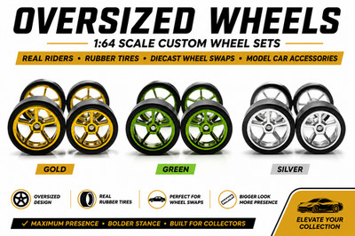 OVERSIZED WHEEL SETS (M) 1:64 Custom Wheel Sets Rubber Tires Diecast Swaps