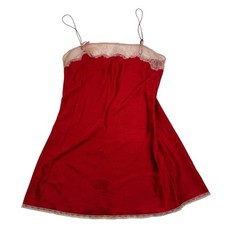 Victorias Secret Red Satin Pink Lace Lingerie Negligee Dress Thin Straps Sz M