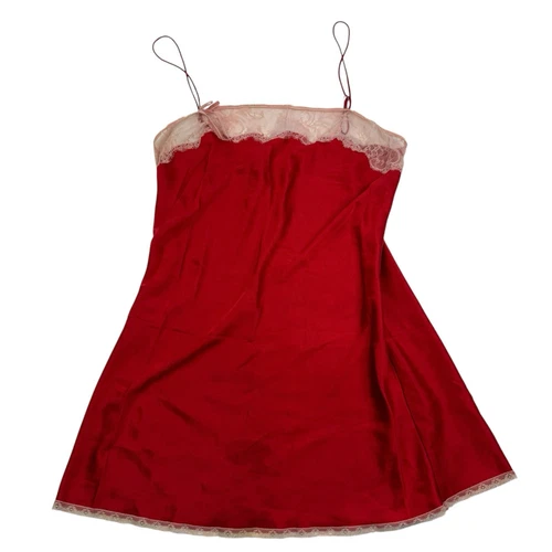 UNDERCOVER Abito Victorias Secret rosso raso rosa pizzo lingerie negligee spalline sottili taglia M