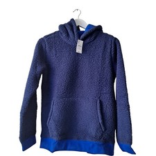 NWT Lands' End Kids Cozy Sherpa Fleece Hoodie Pullover Deep Sea Navy Boys Siz XL