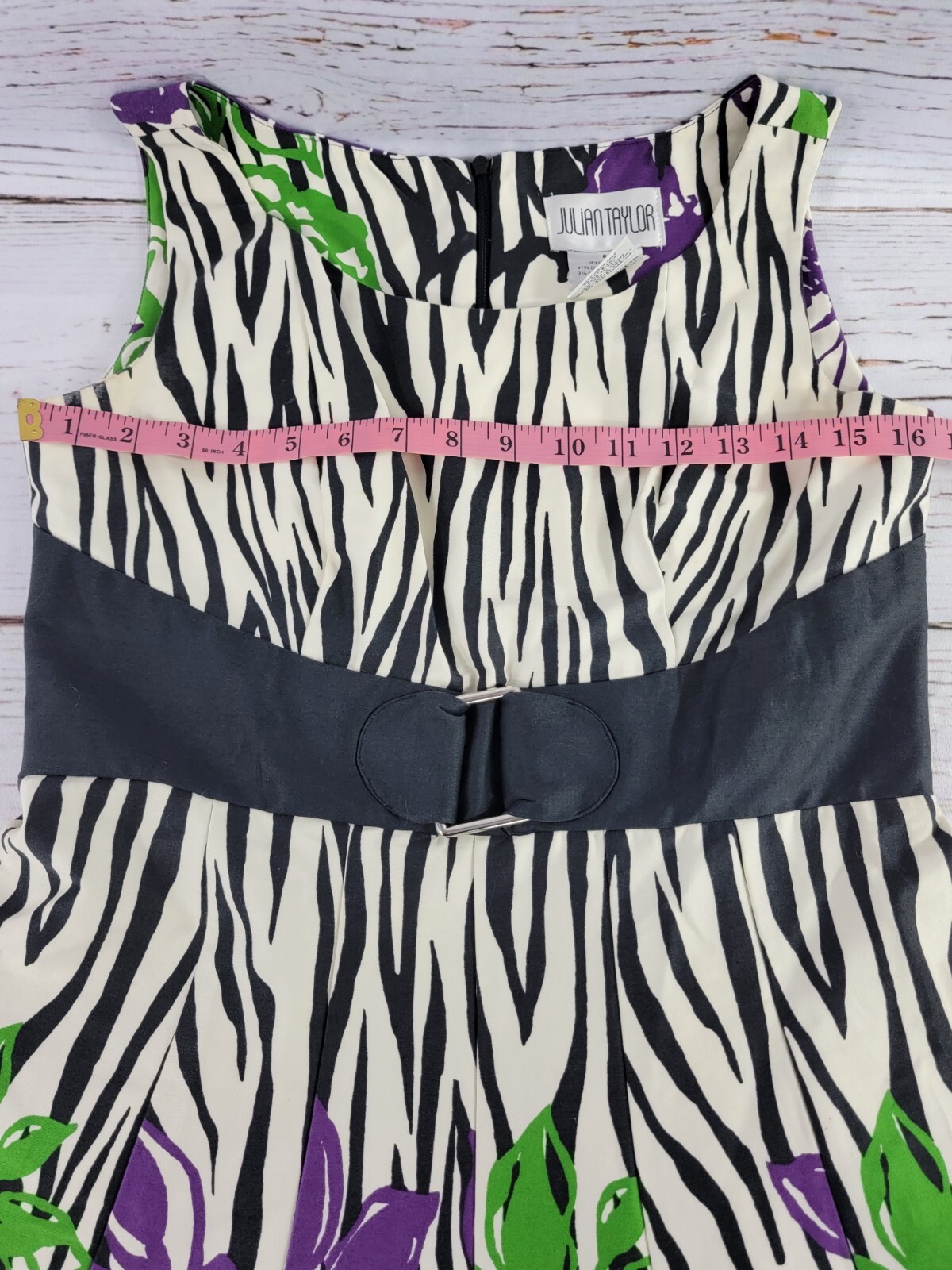 Julian Taylor Fit & Flare Dress Womens Sz 6 Zebra Floral Sleeveless Zipper