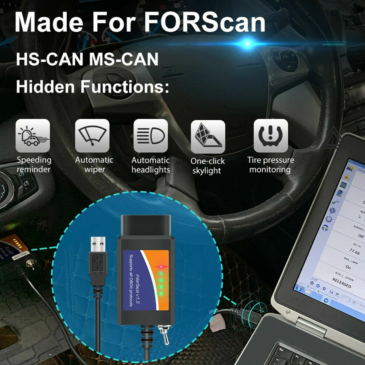 PER ELM327 USB OBD2 Modificato Per Ford MS-CAN HS-CAN Diagnostica Forscan Scansione EUR 13,09 - Foto 3