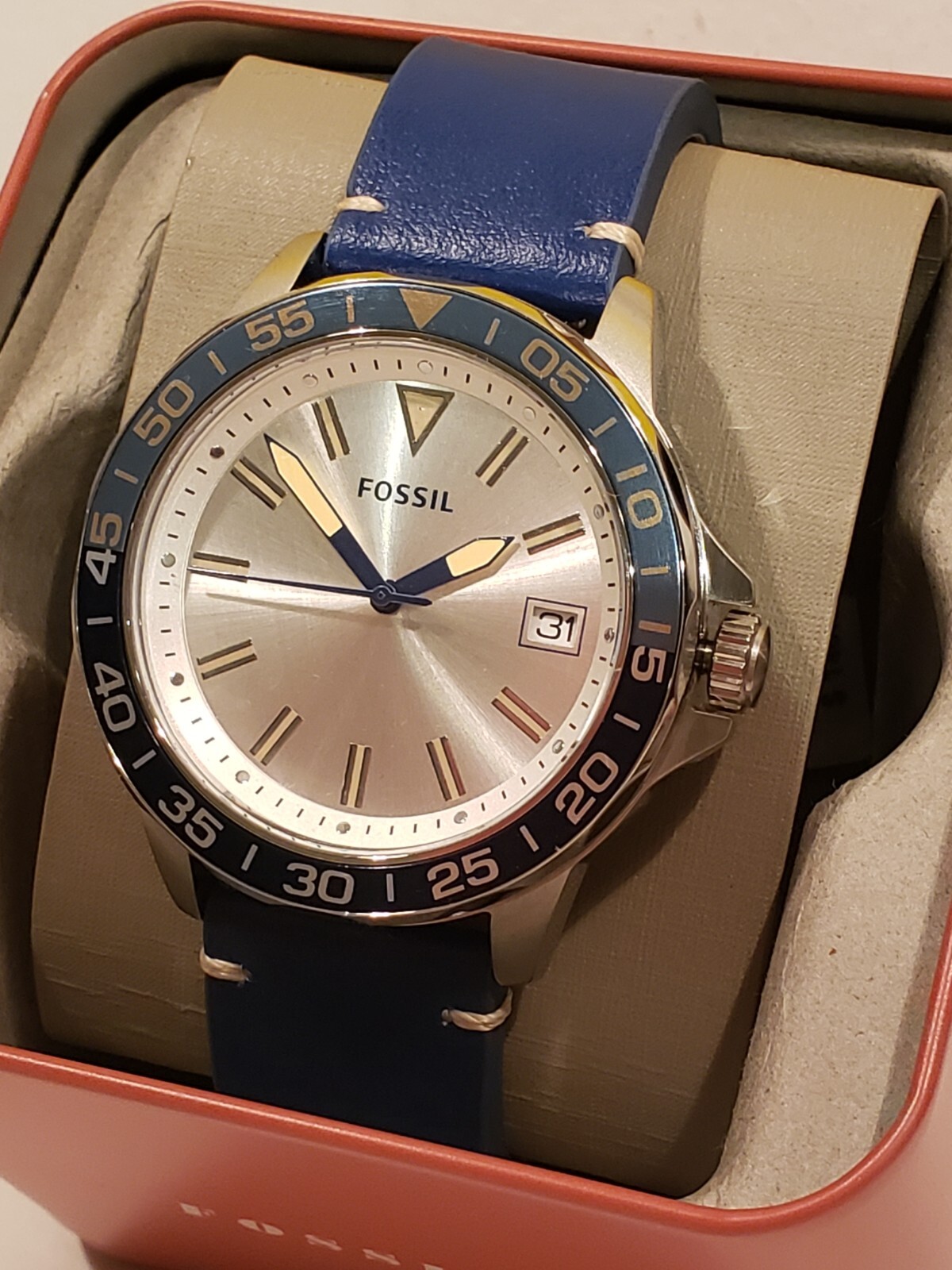 Buy New Fossil BQ2690 Bannon Three-Hand Date Blue Leather Watch