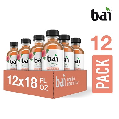 Bai Iced Tea, Narino Peach, Antioxidant Infused Supertea, 18 Fl OZ, 12 Count