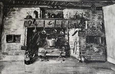 View of Dutch Colonial Kitchen by Norman Rockwell 17x12" Print