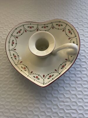Ceramic Heart Shaped Chamber Candlestick Holder w/ Finger Loop Handle Japan
