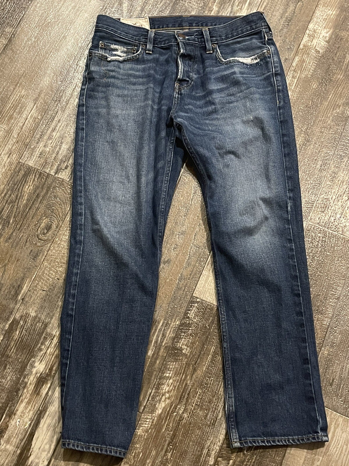 Hollister Jeans Men's 32x30 Dark Blue Slim Straight Leg Jeans Distressed See Pic