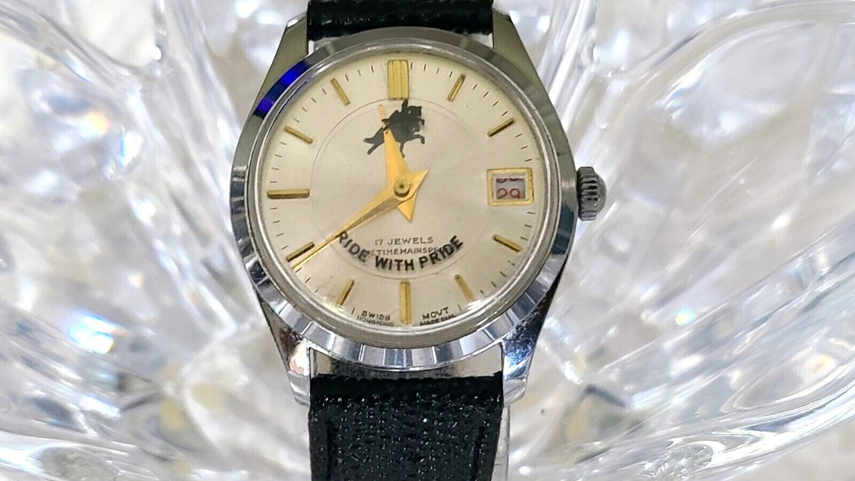 Vintage 60s 17 Jewel Swiss Rotating Horse man Second Hand Dial