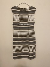 Calvin Klein Sleeveless Round Neck Gray Striped Woven Belted Dress Size 8p