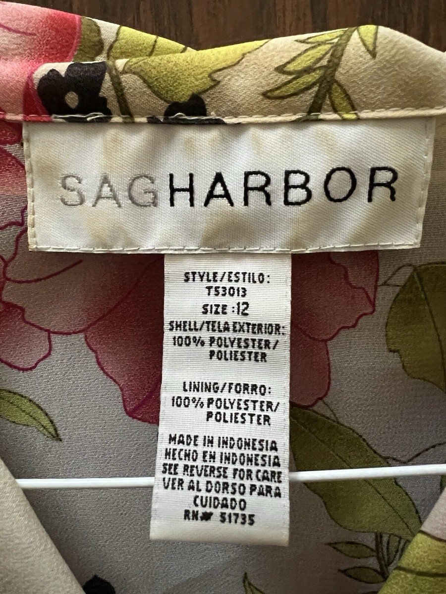 Sag Harbor Shirt Womens 12 Floral SHEER Short Sleeve Button