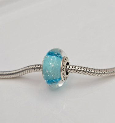 Authentic Pandora Disney  Frozen Elsa's Glass Silver Signature Murano  Charm