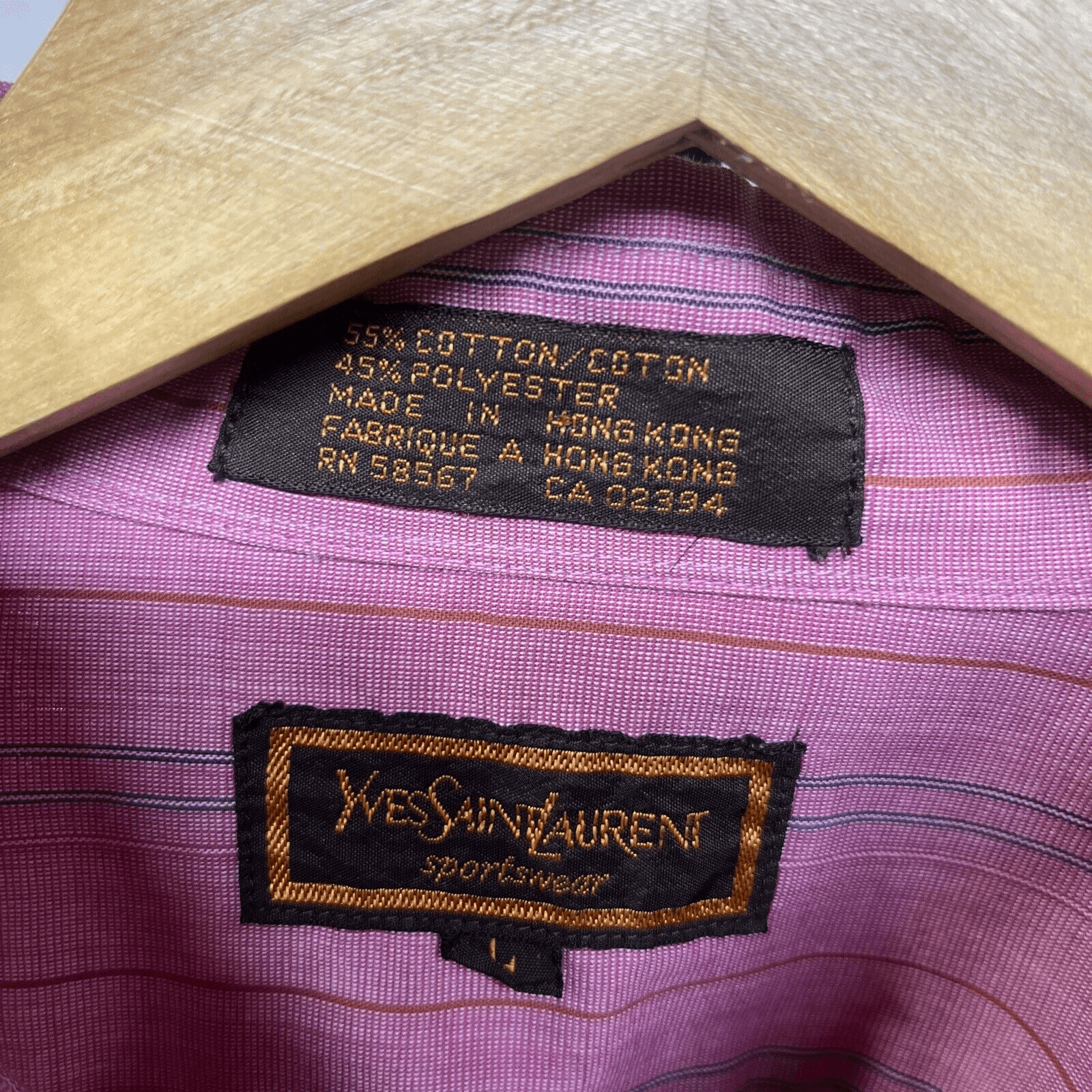 Camicia vintage YSL Yves Saint Laurent rosa a righe con bottoni manica lunga