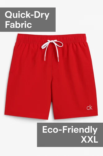 Calvin Klein Men’s XXL Swim Trunks – Red –REPREVE Eco Fabric, Pockets, Quick Dri
