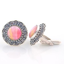 Pink Opal Cufflinks 95 Sterling Silver Oxidized Jewelry For Men's Valentine Gift