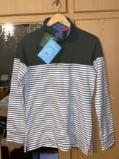 Ladies Regatta Green  White Striped Funnel Neck Longsleeve Sweatshirt UK 8