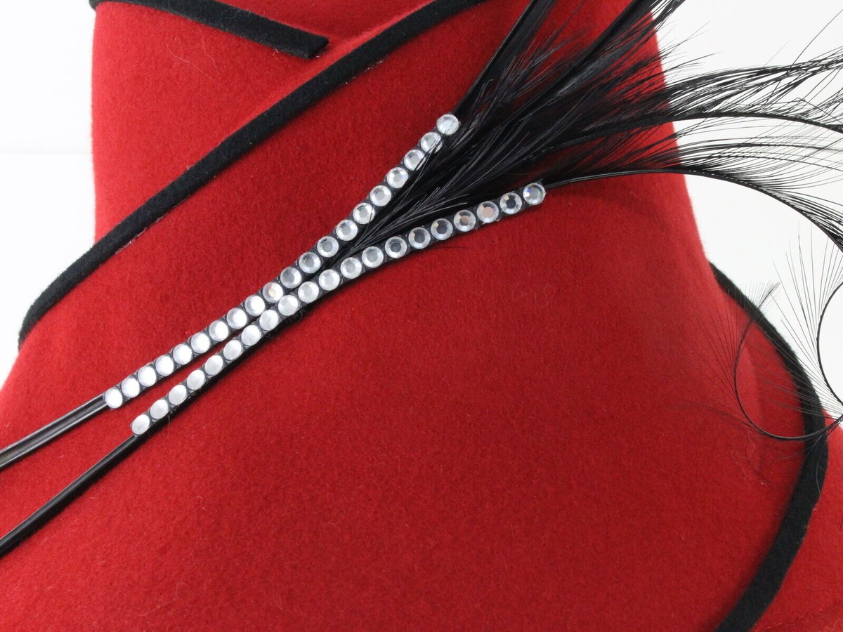 Vtg Chapeau Creations Ruth Kropveld Red Wool Hat NWT Beaded Red Hat Society Lady Chapeau Creations Ruth Kropveld Chic Red Black Designer  main image 3