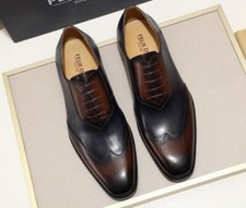 Men's New Fashion British Pointy Toe Lace Up Leather Shoes Business Dress Shoes