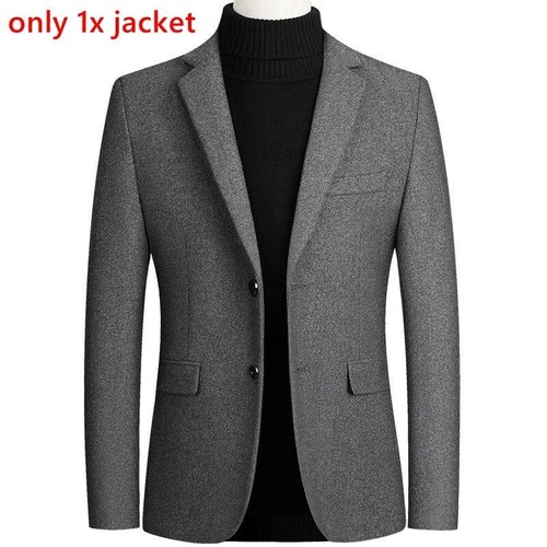 Business Men Woolen Blend Suit Jacket Coat Blazer Two Button Slim Fit Party Coat - Picture 15 of 15