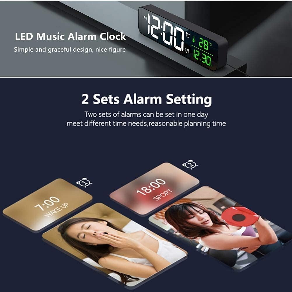 Smart Digital Alarm Clock with Memory Function and Adjustable Ringtones - Black