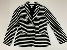 Chicos Jacket 1 black striped Blazer Womens one button Classic designer stretch