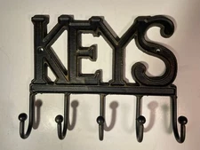 Key Holder Rack Brass Wall Mounted 5 Hook Spell-out KEYS VTG Hardware