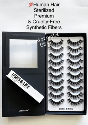 Lashes in a Box No 27 Black 10 Pairs Eyelashes + Eyelash Glue Set  Human Hair