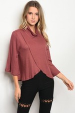 women-mauve-bell-sleeve-cowl-neck-tulip-front-waffle-knit-blouse-sweater-stretch