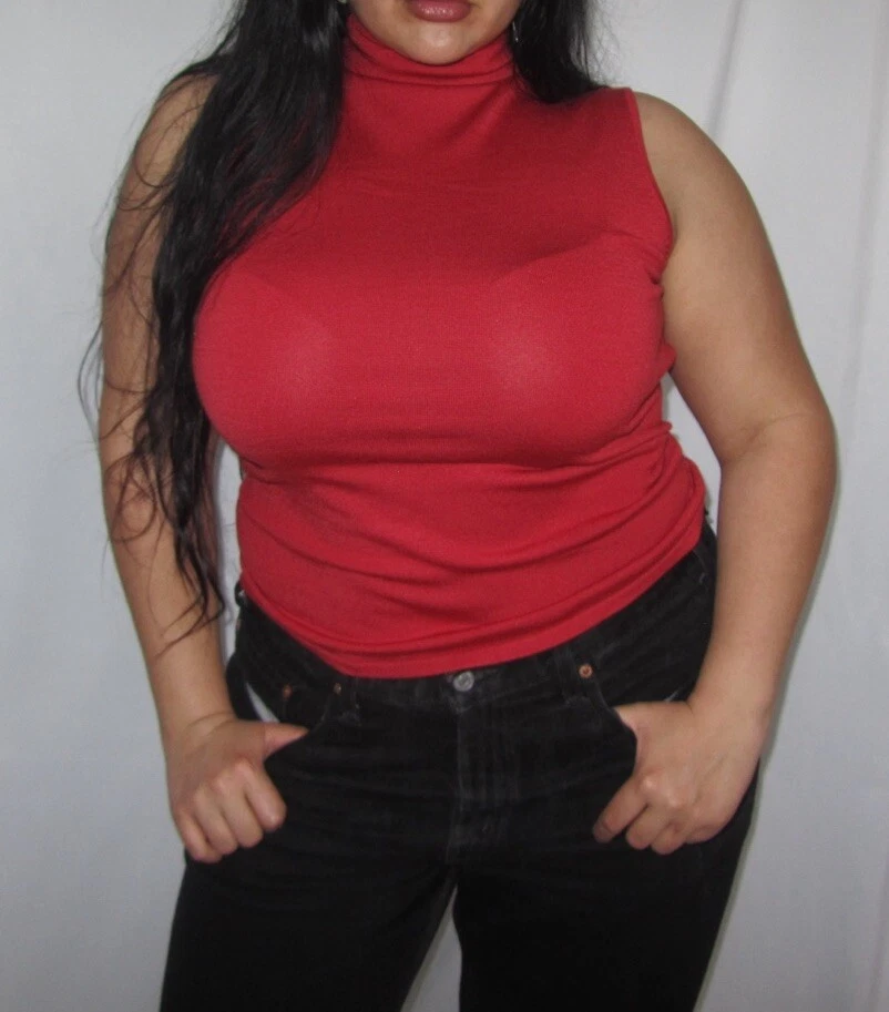 vintage red mock neck short sleeve - Image 3 of 4