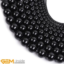 Natural Round Black Agate Gemstone Loose Beads For Jewellery Making Strand 15"