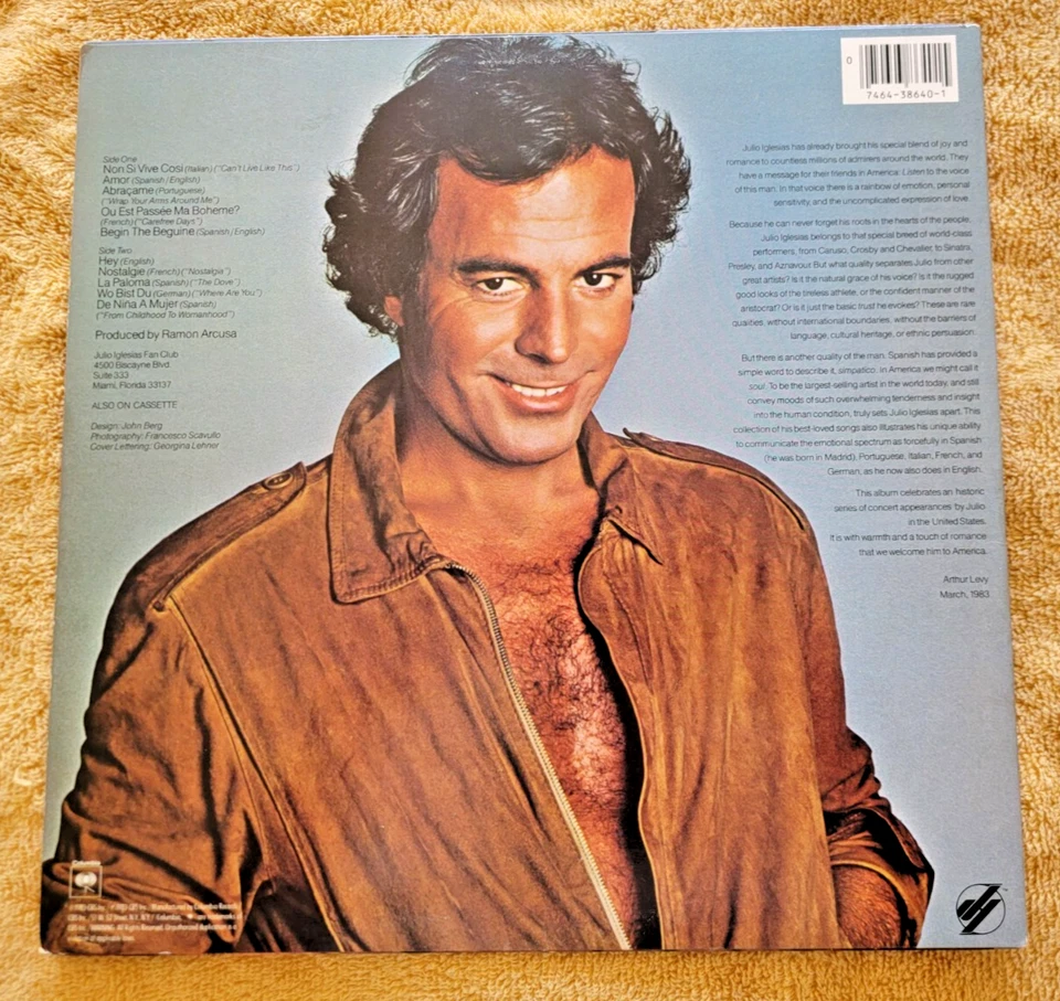 Julio Iglesias Self Titled 1983 Columbia FC Vinyl LP B2G2 Play Tested Like New Foto 2 de 4