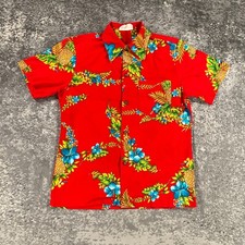 VTG Royal Hawaiian Shirt Mens Medium Red Pineapple Print 60s USA Made Aloha Camp