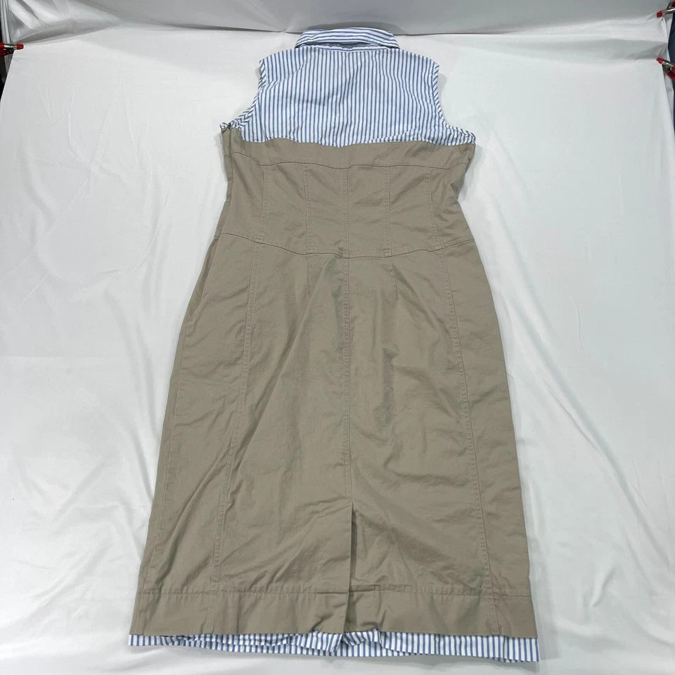 Jean Paul Berlin Sleeveless Khaki Midi Dress Womens 10 Blue White Striped Top - Image 2 of 4