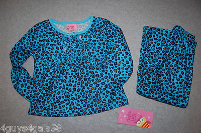 Toddler Girls Pajama Set FLANNEL L/S Turquoise Black LEOPARD SPOTS Ruffle Top 2T