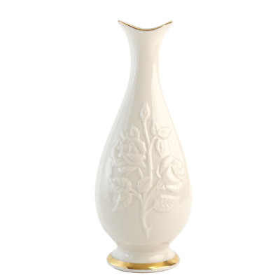 Lenox 7 1/4'' Sharon Collection Bud Vase Embossed Roses 24K Gold Trim Ivory VTG