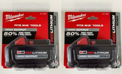 2 pack for  M18 MilwaukeE 48-11-1865 6.0 AH Batteries 18V XC 18 Volt High Output