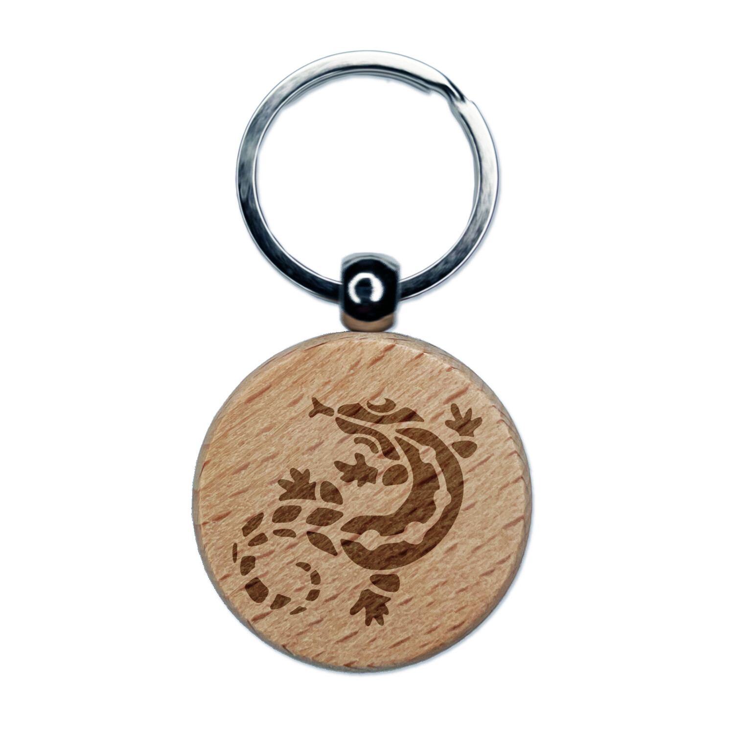Southwestern Style Tribal Gecko Lizard Engraved Wood Round Keychain Tag Charm