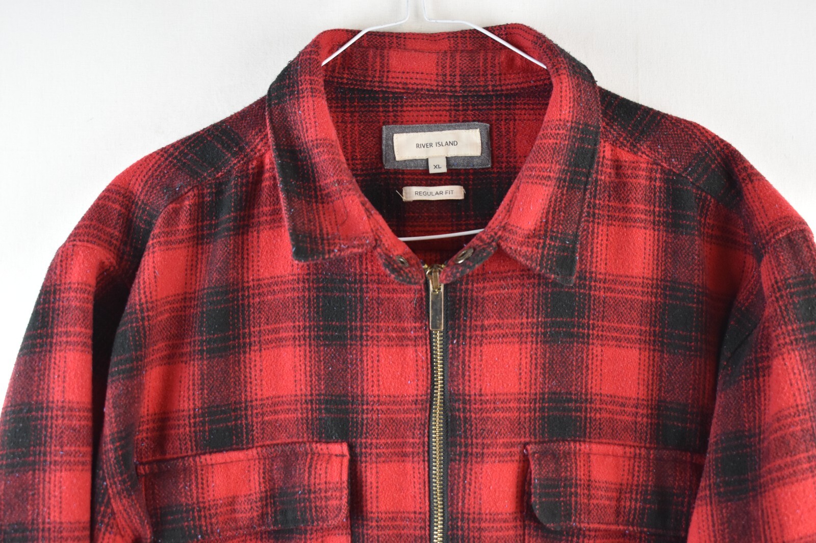 RIVER ISLAND Red Checked Overshirt Jacket size XL Mens Regular Fit