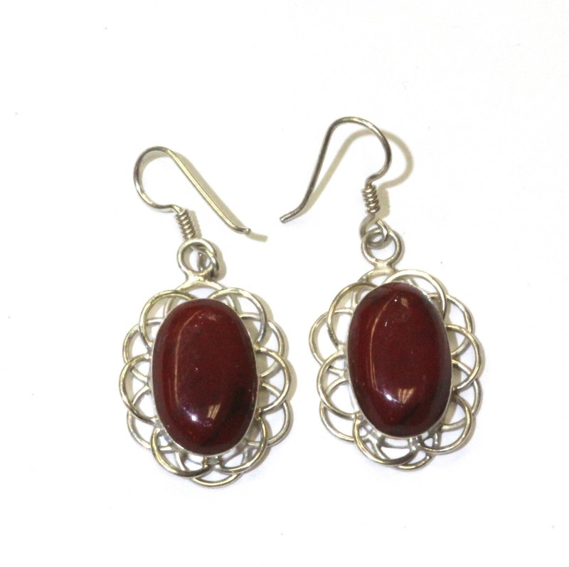 925 Sterling Silver red howlite Jasper dangle earrings 8.4g womens ladies unique