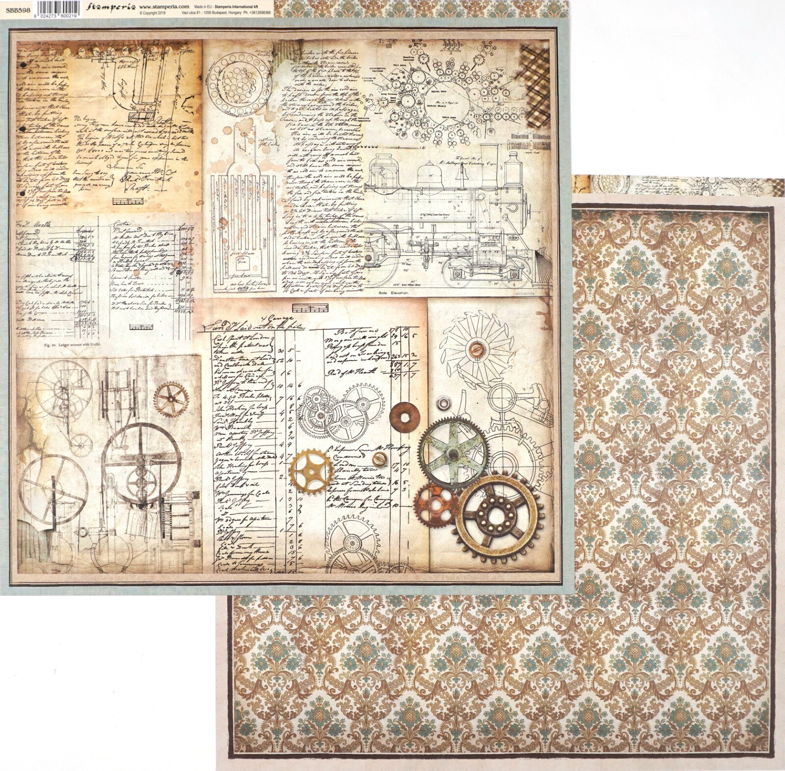 10 sheets, Stamperia double sided 12x12 Scrapbook paper - Vintage Steampunk
