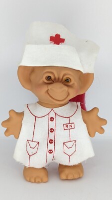 Uneeda Wishnik 6'' Troll Red Hair Nurse Double Horseshoes Good Luck  1966