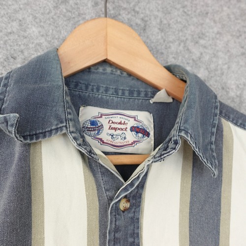 Vintage Western Denim Shirt Mens L DOUBLE IMPACT Blue Twill Mod Cowboy Thick - Picture 14 of 15